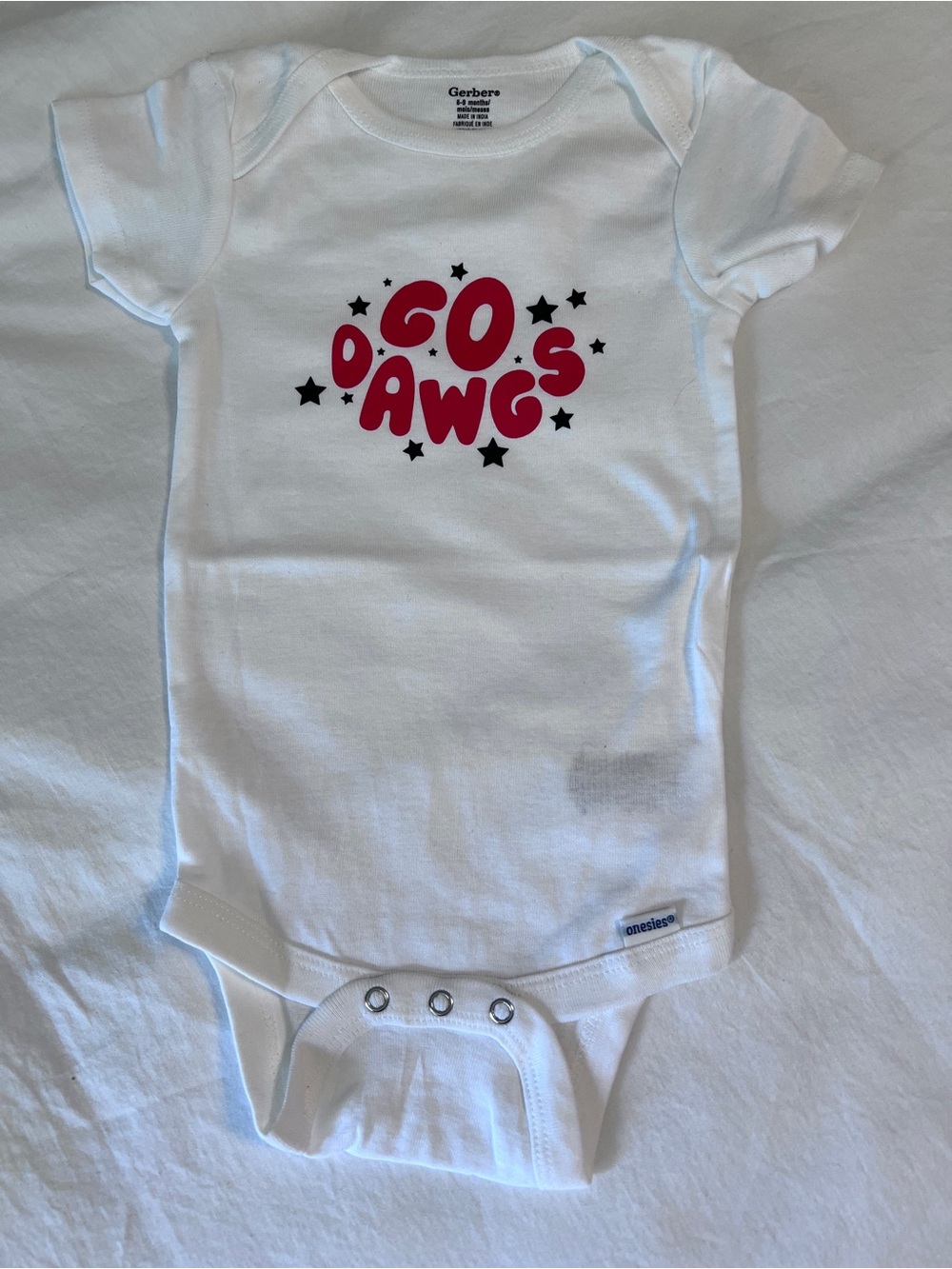 UGA - Gerber White Onesie with Red 'Go Dawgs' Graphic and Black Stars